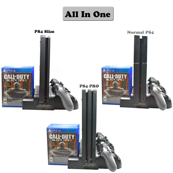 PS4 Stativ Kylfläkt Station för Playstation 4/PS4 Slim/PS4 Pro, PS4 Pro Vertikalt Stativ med 12 Spelplatser