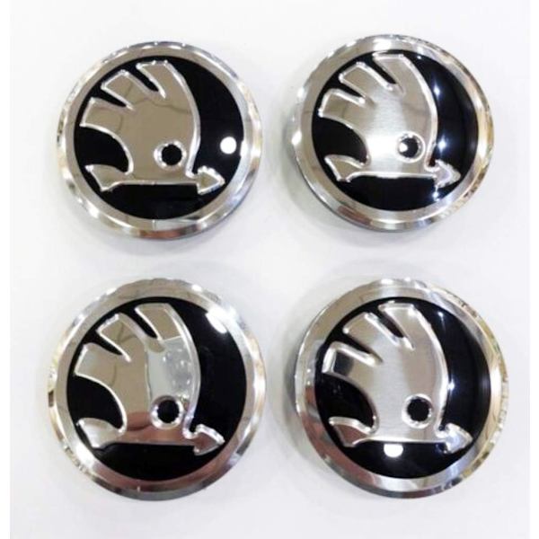 Set med 4 sorte navkapsler til Skoda 56 mm for Fabia, Octavia, Superb