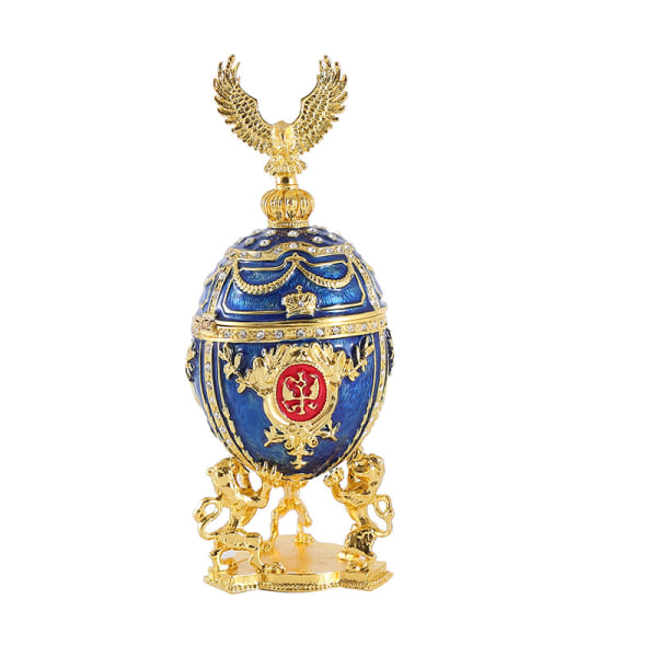 Handmålad emalj Faberge äggsmyckeskrin dekorerad med guldpläterad gnistrande diamantsmyckeskrin