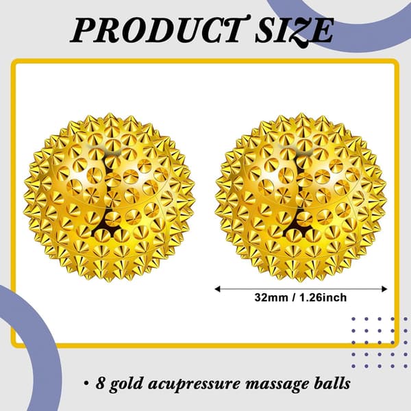8 magnetiska massagebollar, 32 mm diameter (guld) magnetisk akup