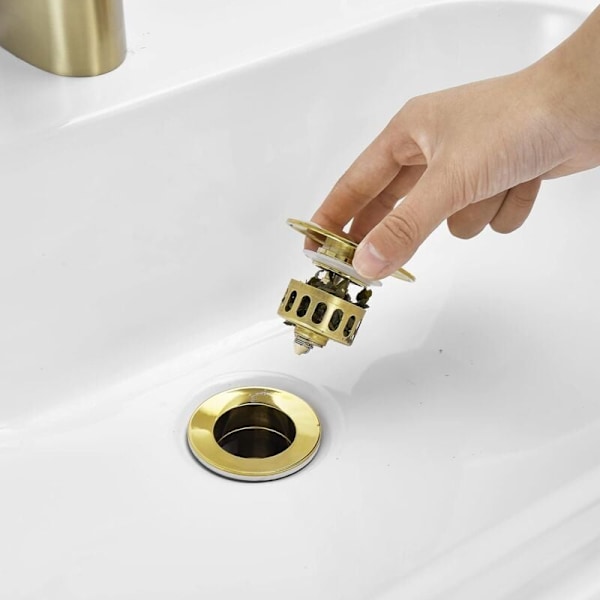 LaBlanc - Guld Pop Up Bottenventil Utan Överloppsskydd, Avloppspropp med Sil, Badrumsbottenventil i Mässing, [qb]