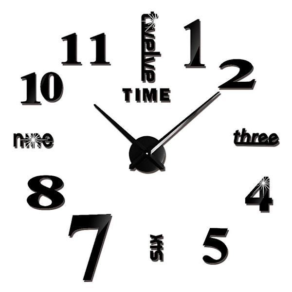 3D Stor Väggklocka DIY Akryl Spegelklocka Klocka Storlekar Klockor Europa Horloge Vardagsrum Heminredning Flera Stilar Svart N Black N 37 inches (60-90cm)