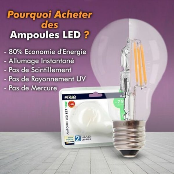 Set med 10 LED-lampor GU10 7W, 4000K Naturligt vitt