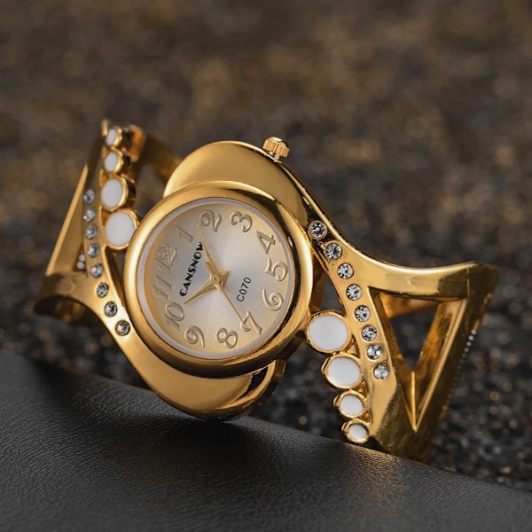 Luksuriøs merkevareklokke for kvinner 2023 Rhinestone Elegant sølv gull rustfritt stål armbånd dame armbåndsur klokke Reloj Mujer Gold White