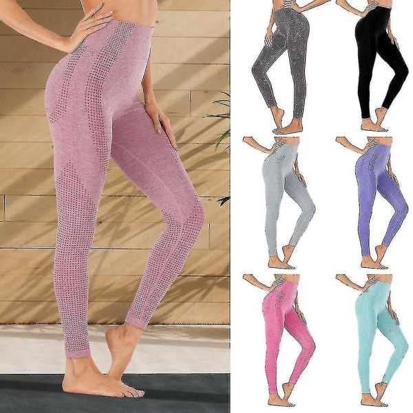 Kvinnors sömlösa leggings med hög midja, träningsbyxor, booty-lyftande byxor, tights, damlöpning - Lotusrot rosa Lotus root pink L