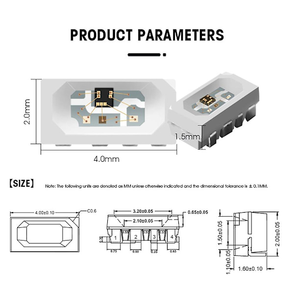 100 stk SK6812 SIDE-A SK6812 IC i LED-brikke Sidebelysning SMD 4020 RGB for Strip Display Screen Indi