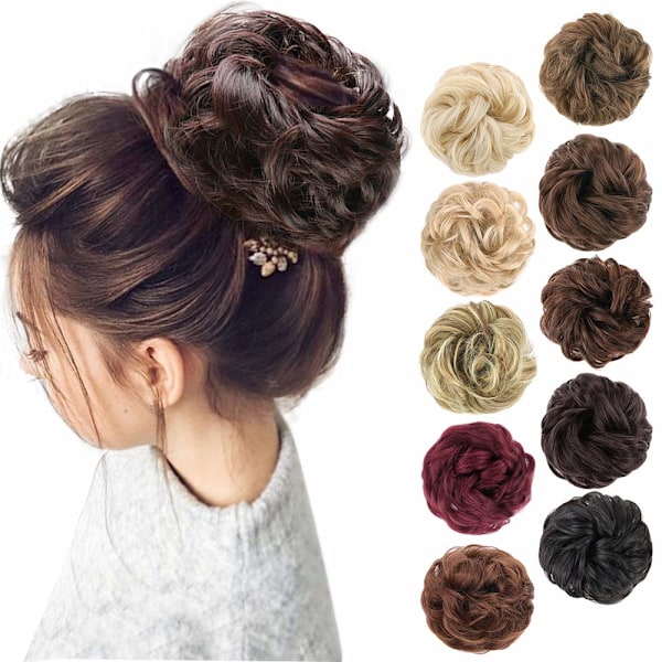 1 kpl Messy Bun -hiuslisäke, Scrunchie, Kiharainen Aaltoileva Messy Synteettinen Chignon Naisille Updo Hiusten Asusteet Darkest Brown & Dark Auburn Mixed