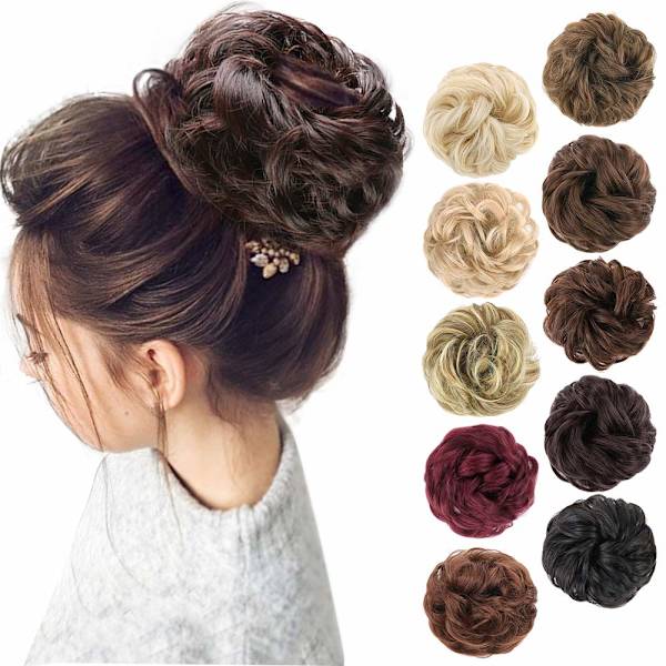 1 stk Messy Bun Hårextensjon Scrunchie Krøllete Bølget Messy Syntetisk Chignon for Kvinner Oppsett Hårtilbehør Darkest Brown & Dark Auburn Mixed