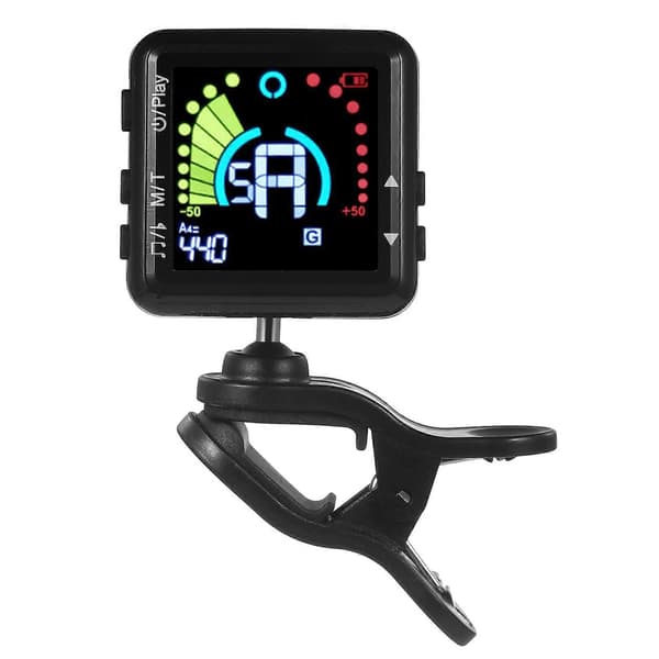 Professionell Gitarrstämmare Uppladdningsbar Gitarrstämmare Clip On LED-Display med Metronom för alla Instrument Gitarr Violin Ukulele black