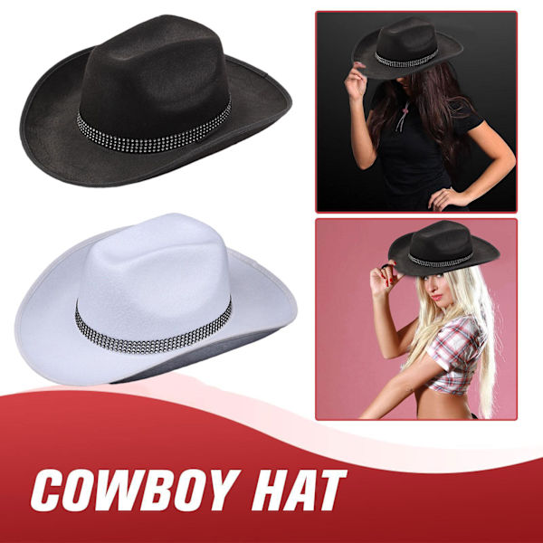 Man Woman Diamond Cowboy Hat Med Diamant Sort Hvid.1 black One-size