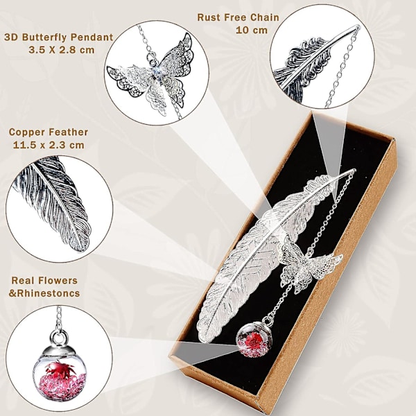 Metal Feather Bookmark Butterfly - Täydellinen äitienpäivä- ja syntymäpäivälahja naisille, hänelle, äideille, opettajille ja kirjan ystäville - Ainutlaatuiset kirjanmerkit!