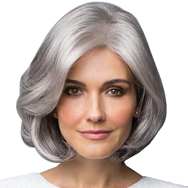 Damer Silvergrå Kort Rulle Medium Peruk Mode Elegant Cosplay