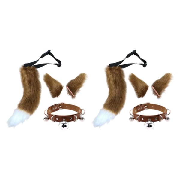 1/2/3/5 Faux Kattöron och Svans Set Halloween Maskeraddräkt Cosplay Brun1-WELLNGS Brun1 Brown1 2PCS