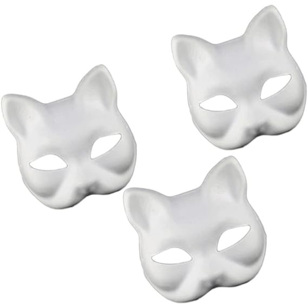 3 st kattmasker vita papper tomma handmålade ansiktsmasker DIY omålade djur halv ansiktsmasker för födelsedagsfest gynnar Sup