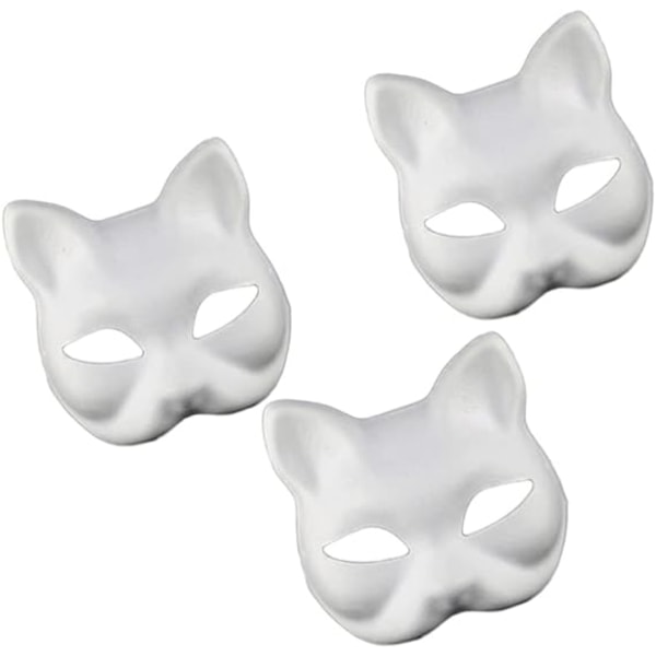 3pcs Cat Masks White Paper Blank Hand Painted Face Masks DIY Unpainted Animal Half Face Masks for Birthday Party Favor Sup