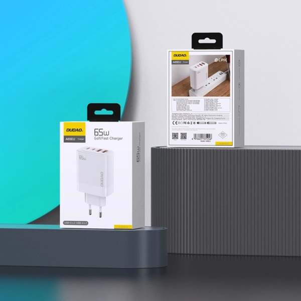 Dudao vegglader A65EU GaN 2xUSB-A/2xUSB-C PD 65W - Hvit 90