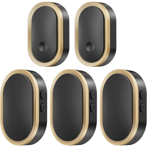 IP55 Vandtæt Trådløs Dørklokke LED Blinkende Guld + Sort