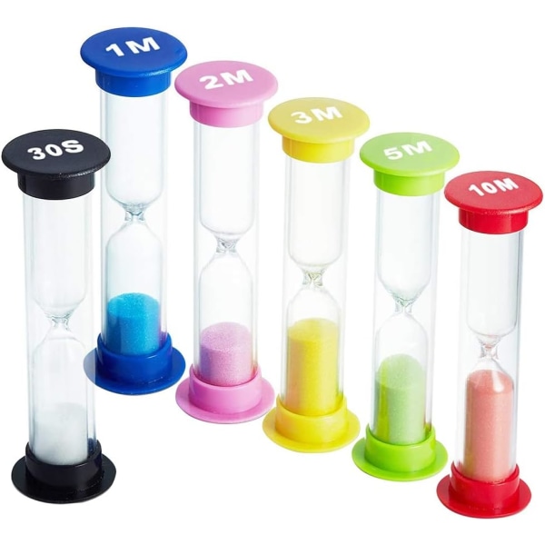 6 stk. timeglas 30 sek. / 1 minut / 2 minutter / 3 minutter / 5 minutter