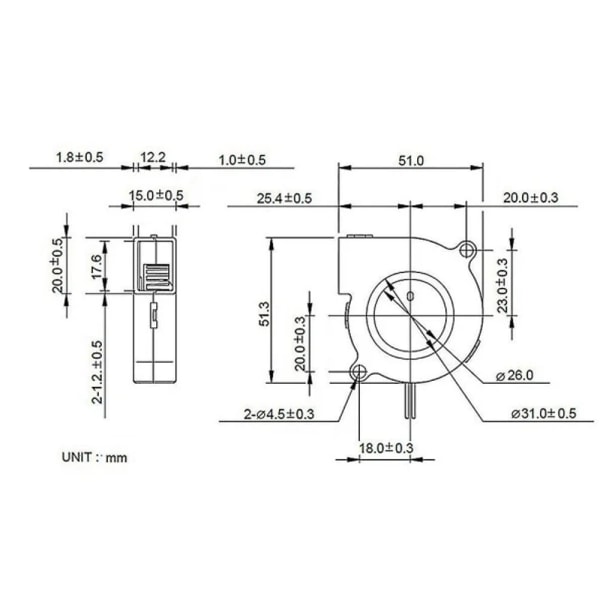 2 stk. Mini køleventilator 5015 DC 12V til 3D-printere