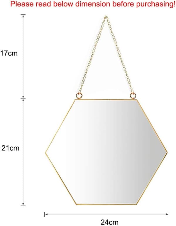 21 x 24 cm mässingsram hexagonal badrumsspegel med upphängning