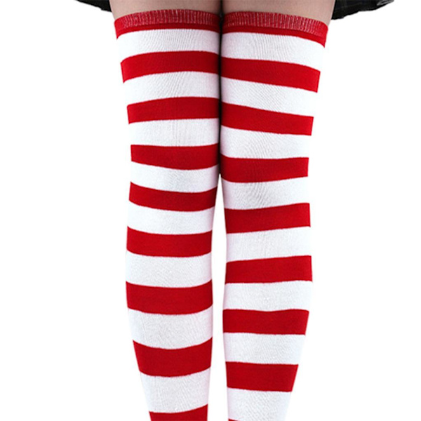 1/2/3/5 Raidallinen Sukat Mukavat Reiden Korkeat Sukat Puku Valkoinen Punainen 50cm White Red 50cm Set