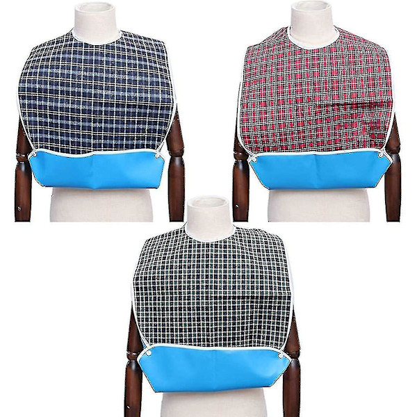 3-pack vuxenhaklappar med smulhållare - tvättbara matlappar för vuxna, stora vuxna