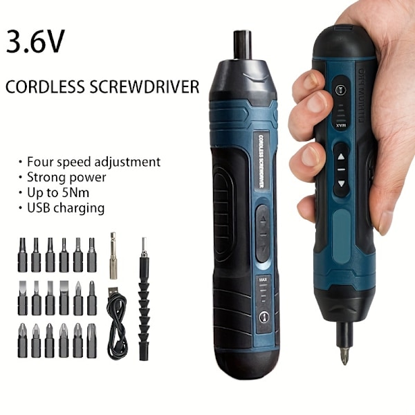 Set 3.6V Sladdlös skruvmejsel Sladdlös elektrisk skruvmejsel set Kraftfull skruvmejsel 4 vridmomentinställningar
