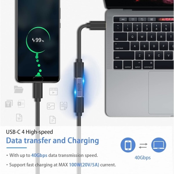 USB C-kontakt 40 Gbps, USB C hona till hona stöder 8k@60HZ och 100W snabb