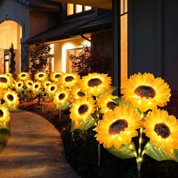 Solcellslampor Utomhus Trädgård Vattentät, Uppgraderade 9-Blommor Solroslampor för Gårdsdekoration (3-Pack) [Energiklass A+++]