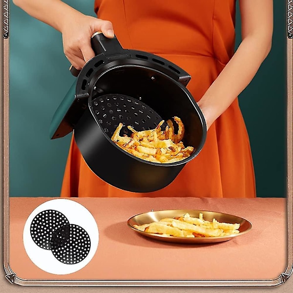 2-pak gjenbrukbare silikonmatter for airfryer, runde, non-stick airfryer-innlegg av silikon, 20 cm