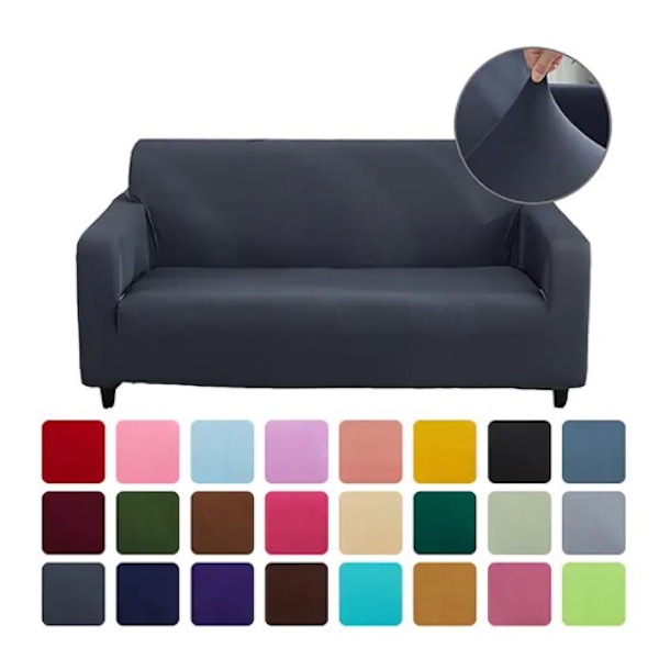 Full deksel for sofa, ensfarget elastisk sofaovertrekk for alle størrelser