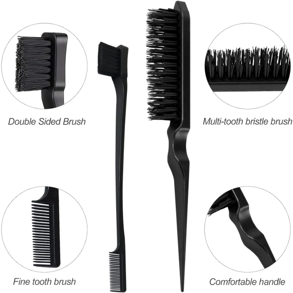 3 kpl Slick Brush -setti, muovinen harja hiusharja kiusointi kampa reuna hiusharja kiusointi setti