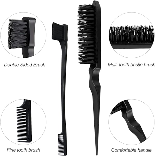 3-pack Slick Brush Set, Plastborste Hårborste Teasing Kam Edge Hårborste Teasing Set