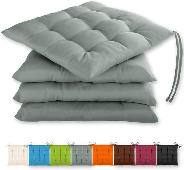 Set med 4 grå sittdynor 40x40x5cm med fästremmar för
