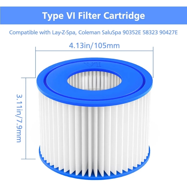 Tyyppi VI Spa-suodatinelementti Lay-Z-Spalle, Coleman SaluSpalle 90352E, 58323E, 58323 Pool Spa -suodattimelle 2 pcs