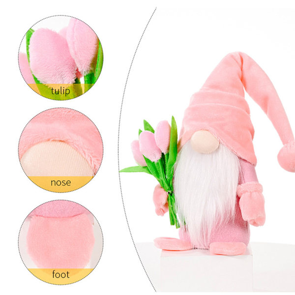 Mors dag Gnome Faceless Doll Plys Elf Dværg Doll Craft Ornament Gave Med Tulipan Buket Til Mor Hjem