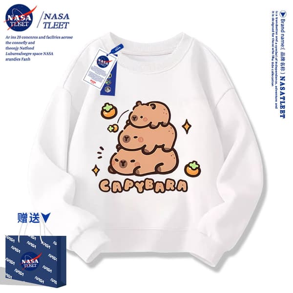 Capybara Sweatshirt, Unisex Løstsiddende Crewneck Pullover, Sød Afslappet Langærmet Top til Børn og Voksne*150 yards*018 Hvid 018 White 150 yards