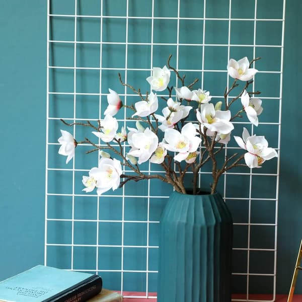 2 Grene Kunstige Blomster 12 Ornamenter Hvid Pink