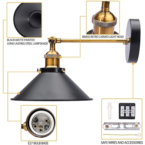 Lamper Industrielle Vægskinne Lys 2 Pakker Justerbar Sving