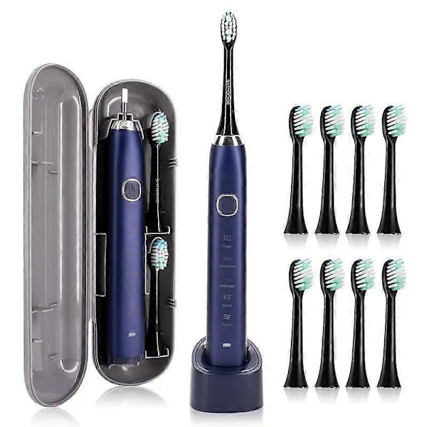 Sarmocare S100 IPX7 Vedenkestävä Kannettava Sonic Sähköhammasharja 8 Harjaspäällä[qb] Navy Blue