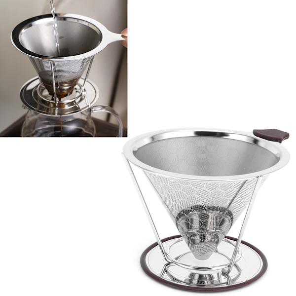 Rustfrit stålfilter med holder Kaffeefilter Mesh Funnel Køkken kaffebrygningsværktøj 1-6 kopper