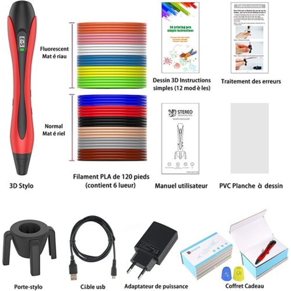 3D-penna med LCD-skärm 12 flerfärgade filament PLA fo