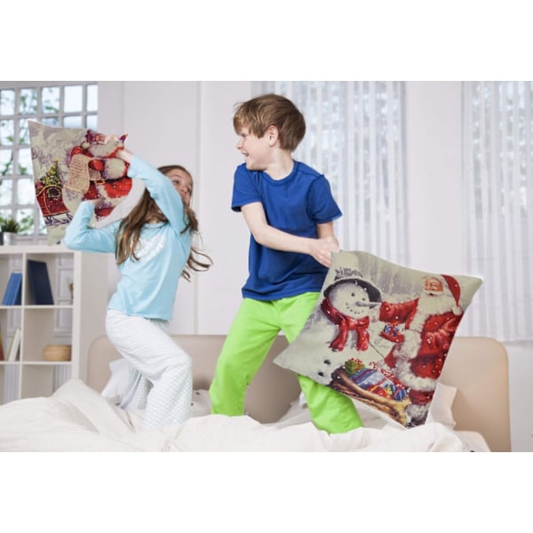 Set med 4 julkuddfodral, bomullsdekorativa kuddfodral, julsnöflinga, soffa kuddfodral