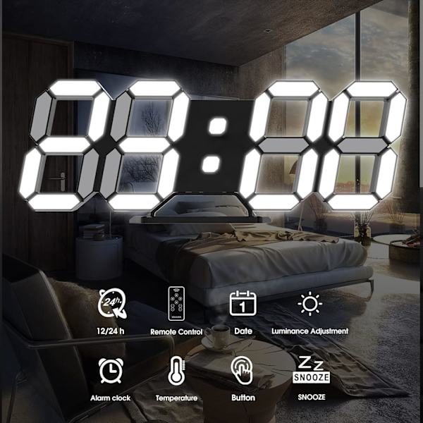 3D LED Digital Väggklocka Stor Luminous Väckarklocka Tyst