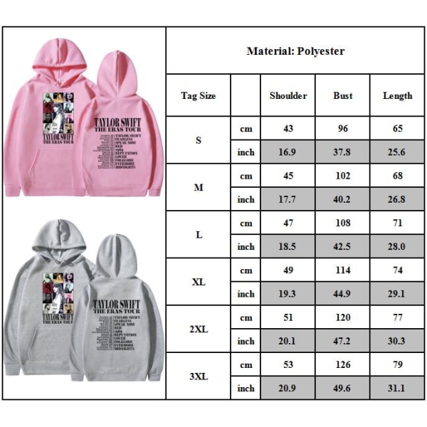 Taylor The Eras Tour Hoodies Sweatshirt Långärmad grå för kvinnor grey L