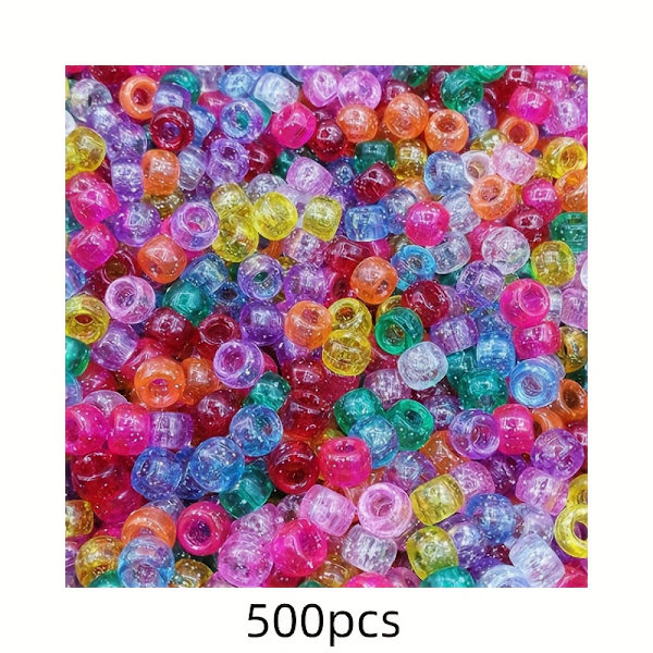 100-1000 st 6x9 mm Blandade färger Glitter Transparenta plastponnypärlor för smyckestillverkning DIY armband halsband smutsig fläta dekorativa pärlor 500 pcs