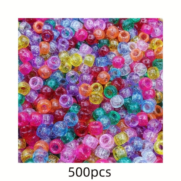 100-1000pcs 6x9mm Mixed Color Glitter Transparent Plastic Pony Beads For Jewelry Making DIY Bracelet Necklace Dirty Braid Decorative Beads