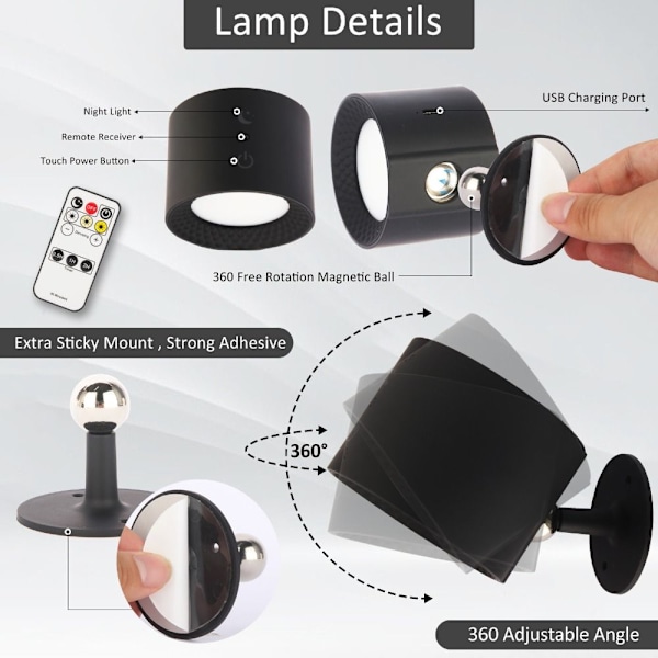 LED Væglamper Læselampe Natlampe SORT SORT Black Black