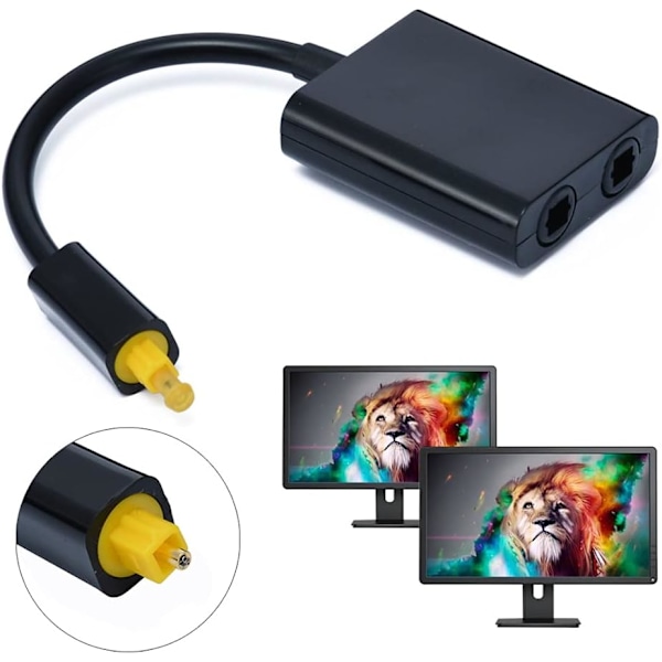 Dubbelport Digital Optisk Ljudsplitter Adapter Fiber Optisk Ljudkabel 1 in 2 ut Svart