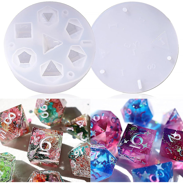 Former for Resin, Integrert Dnd Dice Resin Form med 7 standard polyhedral terninghulrom med skarp kant for å lage terninger